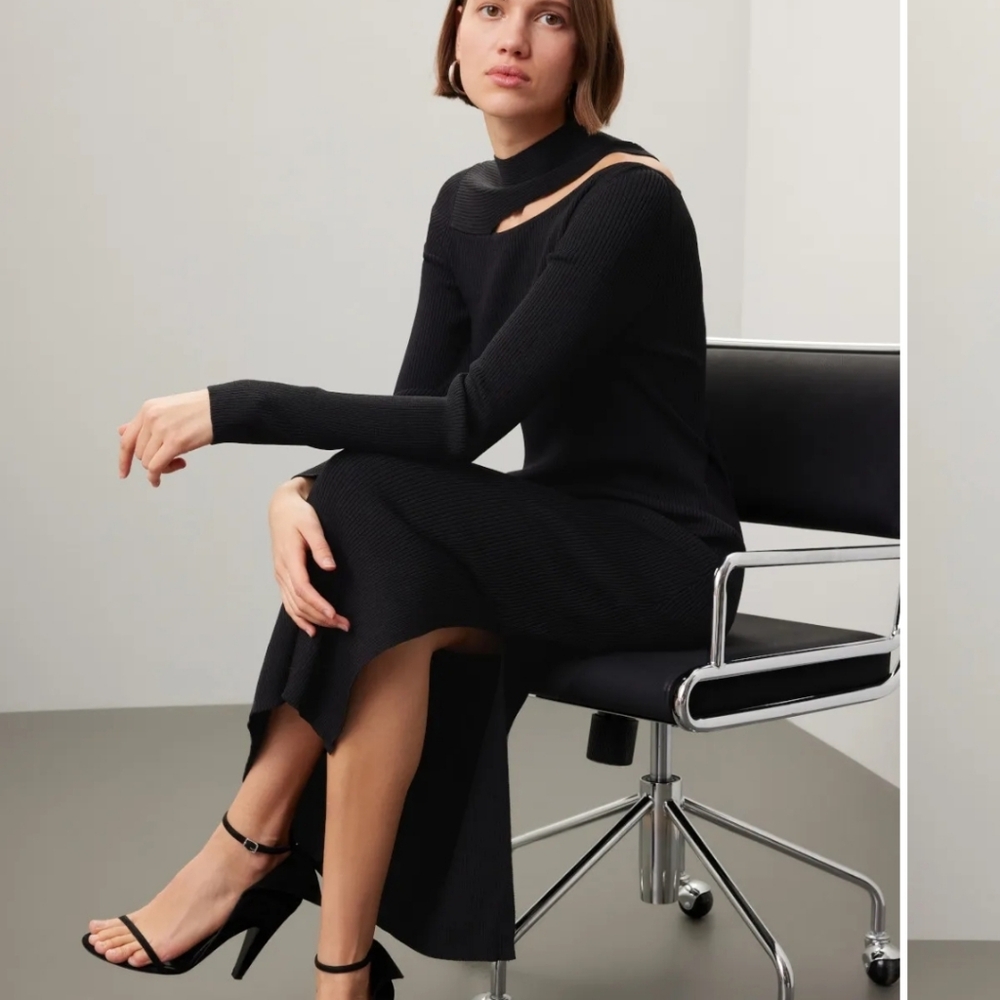Shoulder Cut Out Knit Midi Dress XL Black Eudon Choi x RTR